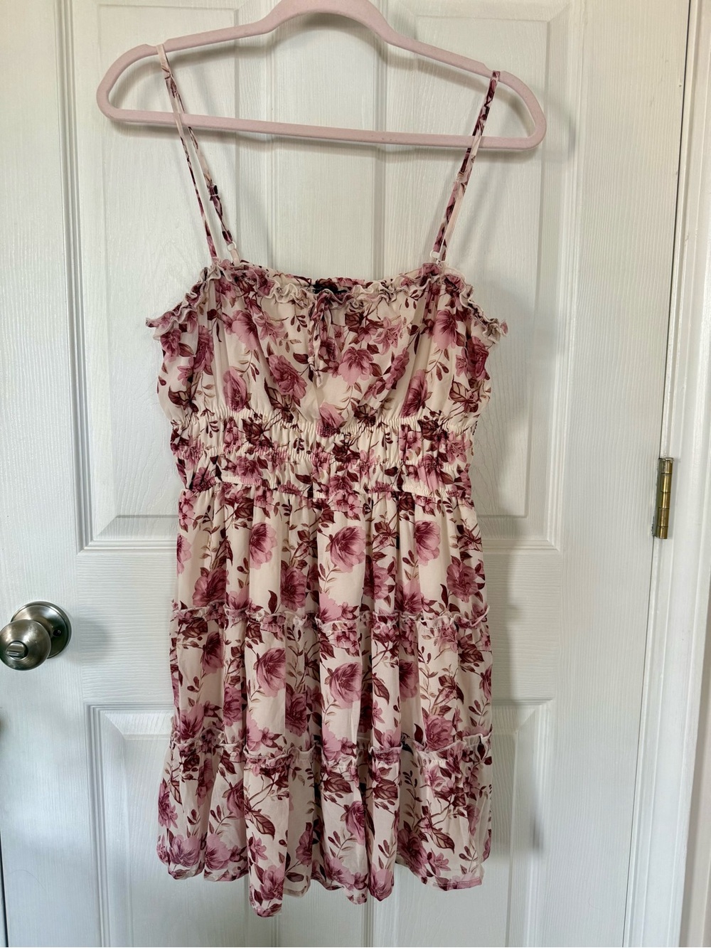 Trixxi Cream Dress with Pink and Burgundy Floral Edge